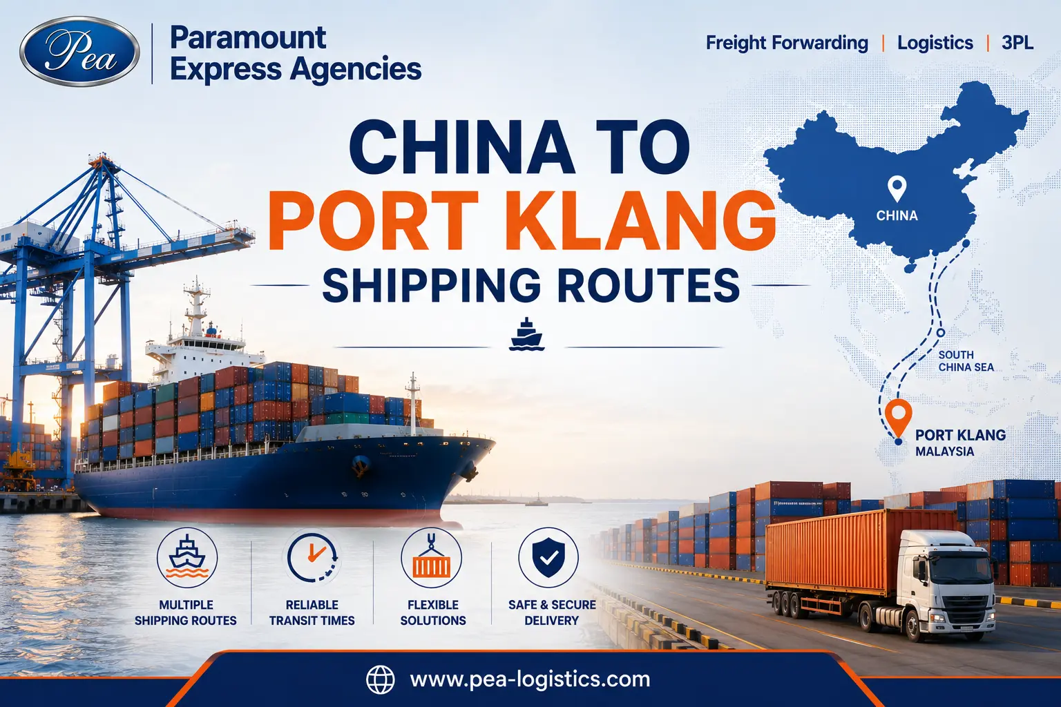 China to Port Klang shipment route
